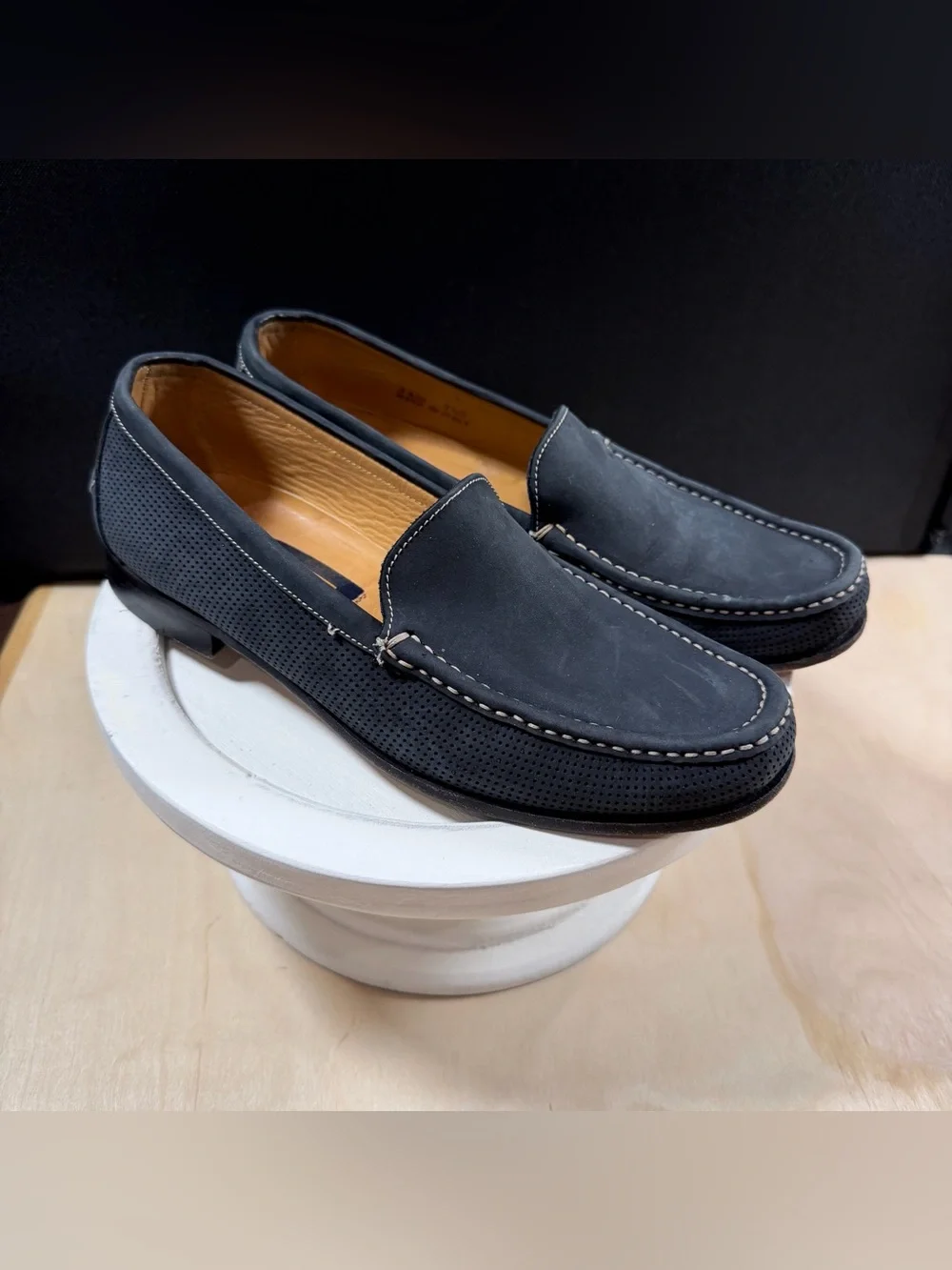 Men’s Coach Blue Leather Moccasin Driving Shoe W/Contrast Stitching Size 7.5